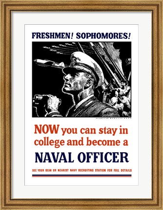Framed US Naval Officer with Binoculars (WWII) Print