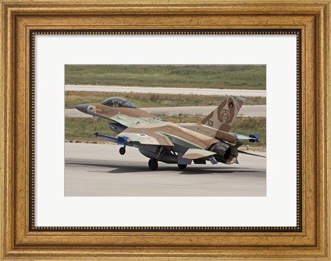 Framed F-16C Barak of the Israeli Air Force landing at Hatzor Air Force Base Print
