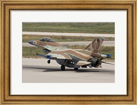 Framed F-16C Barak of the Israeli Air Force landing at Hatzor Air Force Base Print