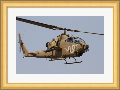 Framed AH-1S Tzefa helicopter in flight Print