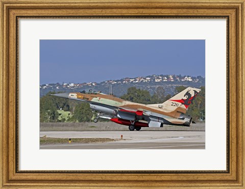 Framed F-16A Netz of the Israeli Air Force landing at Ramat David Air Force Base Print