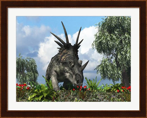 Framed Styracosaurus samples flowers of the order Ericales Print