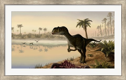 Framed Yangchuanosaurus eats the carrion of a dead animal Print
