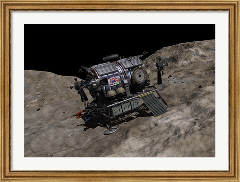 Framed manned Asteroid Lander on the surface of an asteroid Print