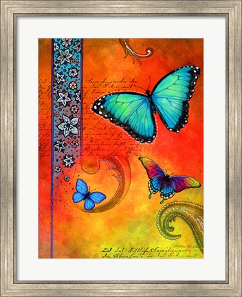 Framed Fluorescent Aqua Butterfly Print