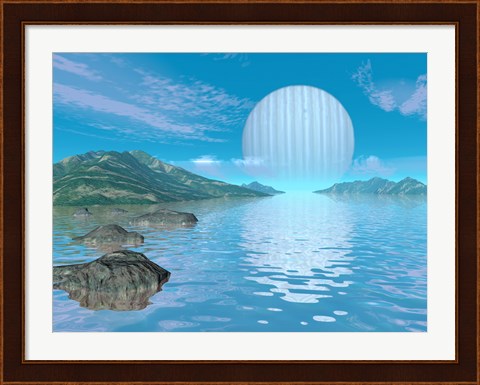Framed Illustration of a Hypothetical Idyllic Landscape on a Distant Alien Planet Print