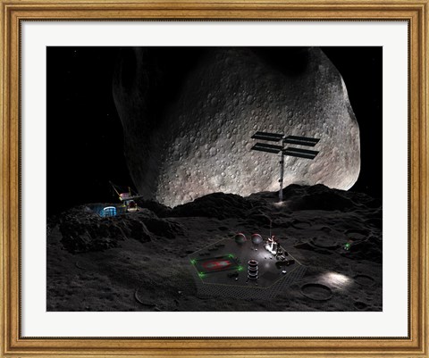 Framed Artist&#39;s Concept of a Mining Settlement on the Double Asteroid 90 Antiope Print