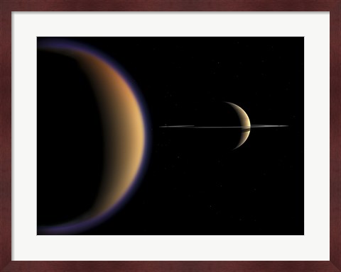Framed Artist&#39;s concept of Saturn and its Moon Titan Print
