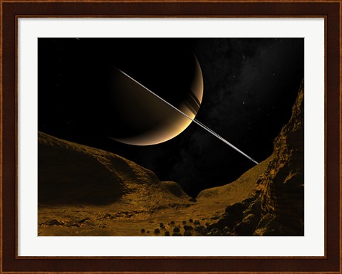 Framed Illustration of Saturn from the icy surface of Enceladus Print