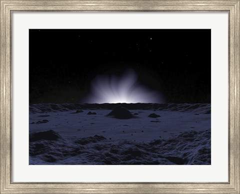 Framed Ghostly Coronal Light Reveals Mercury&#39;s Rugged and Inhospitable Surface Print