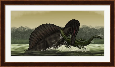 Framed Spinosaurus Catches a Young Stomatosuchus Print