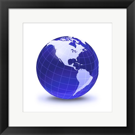 Framed Stylized Earth Globe with Grid, Showing North America and South America Print