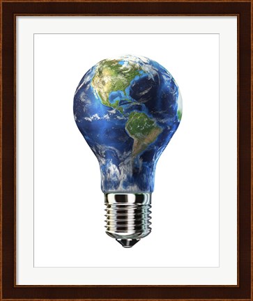 Framed Light bulb with planet Earth inside glass, Americas view Print