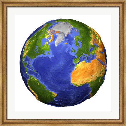 Framed Full view of the Earth Showing Topographic Data Print