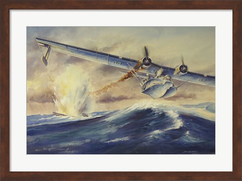 Framed Damaged PBY Catalina Aircraft after the Attack and Sinking of a German U-boat Print