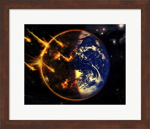 Framed Swarm of Deadly Meteorites Impact Earth on Armageddon Day Print