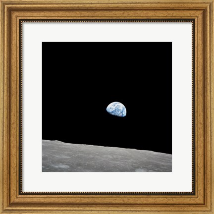 Framed Earth Rising Above the Lunar Horizon Print