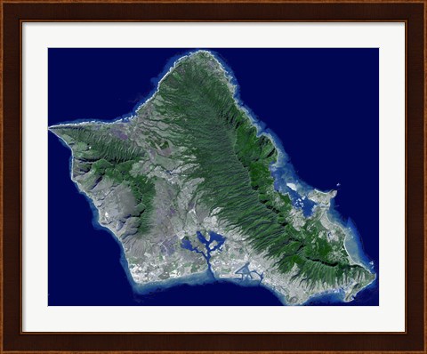 Framed Satellite Image of Oahu, Hawaii Print