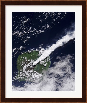 Framed Satellite view of a Thick, Steam-Rich Plume from Gaua Volcano Blows Directly Northeast Print