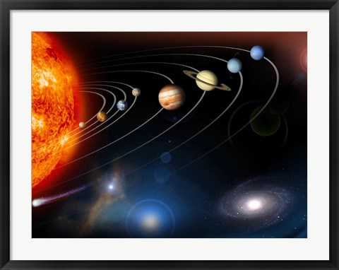 Framed Digitally Generated Image of our Solar System and Points Beyond Print