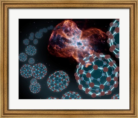 Framed Artist&#39;s Concept Showing Carbon Balls Ejecting out from a Dying White Star in a Planetary Nebula Print