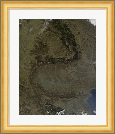 Framed Satellite view of the Carpathian Mountains in Romania Print