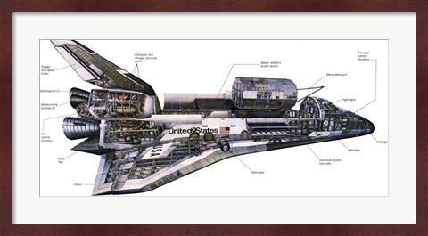 Framed Illustration of an Orbiter cutaway view of a Space Shuttle Print