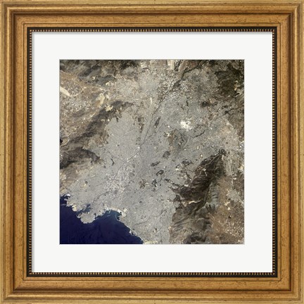 Framed True-Color Satellite View of Central Athens, Greece Print