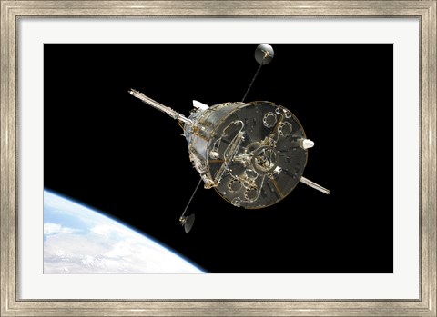Framed Hubble Space Telescope in Orbit above Earth Print