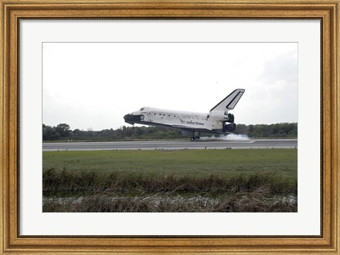 Framed Space Shuttle Discovery Touches Down on the Runway at Kennedy Space Center Print