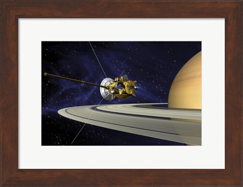 Framed Artists Concept of Cassini during the Saturn Orbit Insertion Maneuver Print