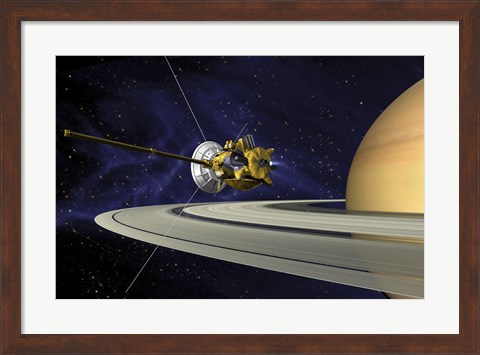 Framed Artists Concept of Cassini during the Saturn Orbit Insertion Maneuver Print