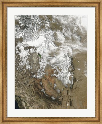 Framed high peaks of the Rocky Mountains covered with snow Print