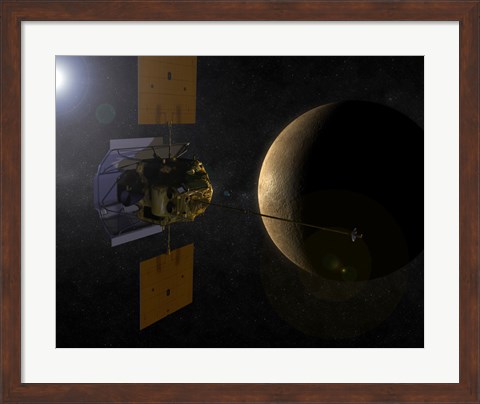 Framed Artist&#39;s Interpretation of the MESSENGER Spacecraft at Mercury Print