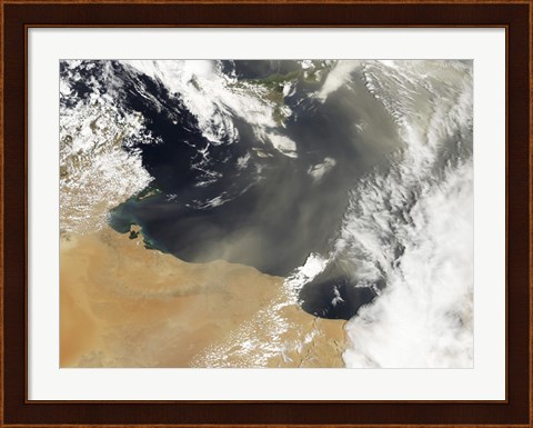 Framed Dust plumes Blowing off the North African Coast Print