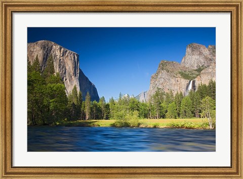 Framed Valley view with El Capitan, Cathedral Rocks, Bridalveil Falls, and Merced River Yosemite NP, CA Print