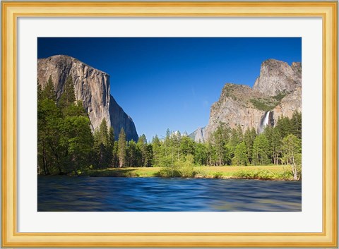 Framed Valley view with El Capitan, Cathedral Rocks, Bridalveil Falls, and Merced River Yosemite NP, CA Print