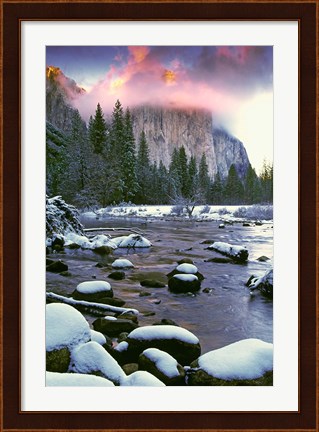 Framed Winter snow, Merced River Print