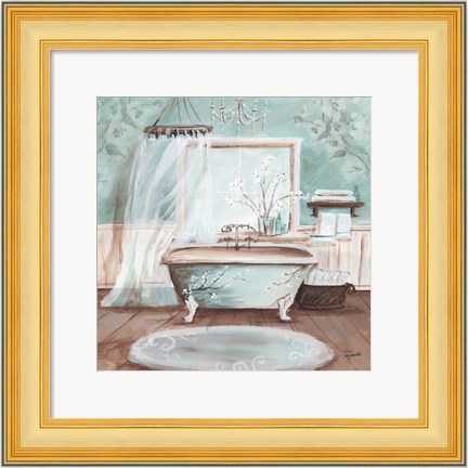 Framed Aqua Blossom Bath II Print