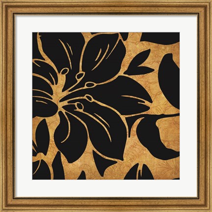 Framed Black and Gold Flora 1 Print
