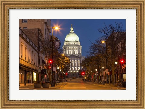 Framed Looking down State Street in downtown Madison, Wisconsin Print