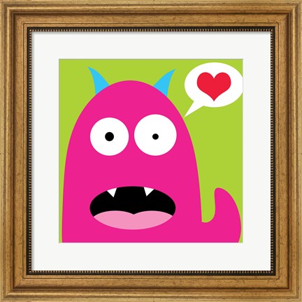 Framed Pink Monster- Green Print