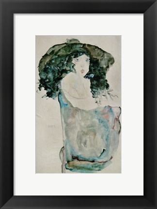 Framed Girl With Blue-Black Hair And Hat, 1911 Print
