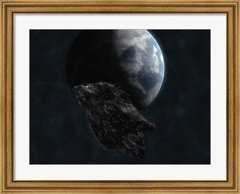 Framed Asteroid in Front of Earth Print