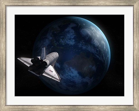 Framed Space Shuttle Against Earth Print