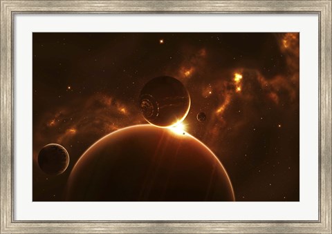 Framed Extraterrestrial world and Various moons Print