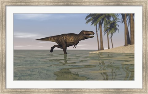 Framed Tyrannosaurus Rex Hunting in Water Print