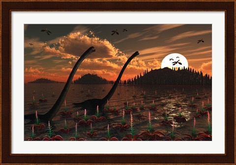 Framed Omeisaurus Dinosaurs Print