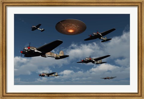 Framed German Heinkel Bombers and UFO Print