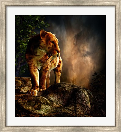 Framed Sabre-toothed Cat Print